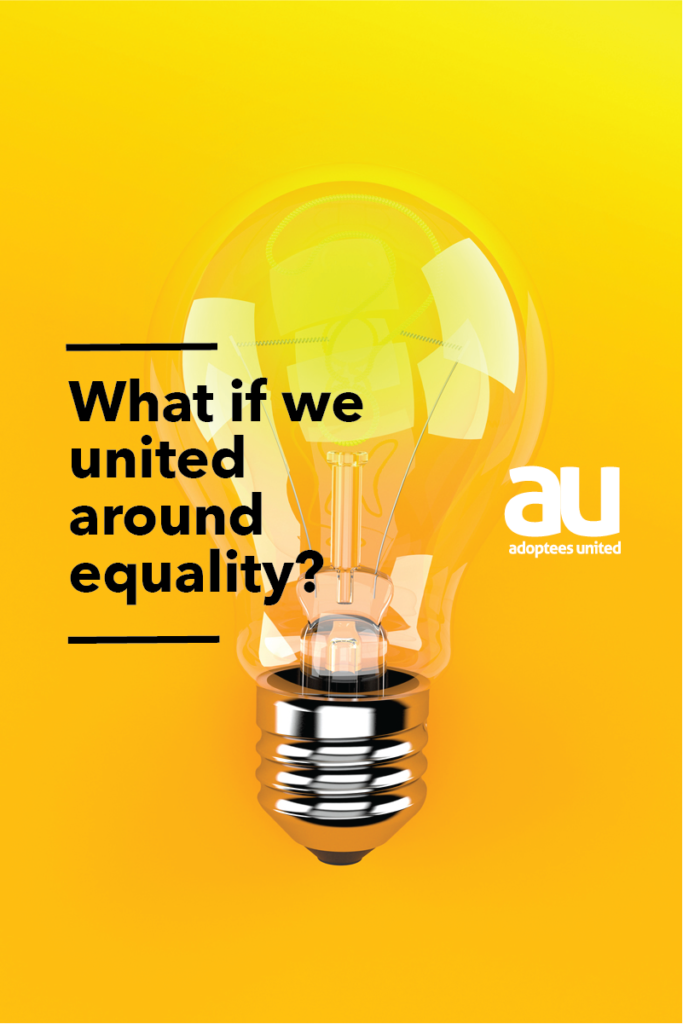 lightbulb with question mark on yellow background and phrase What if we can all unite on equality?