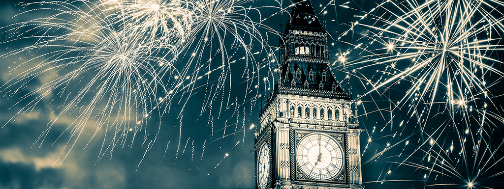 Fireworks over London with Big Ben in the foreground