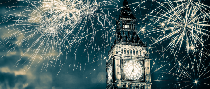 Fireworks over London with Big Ben in the foreground