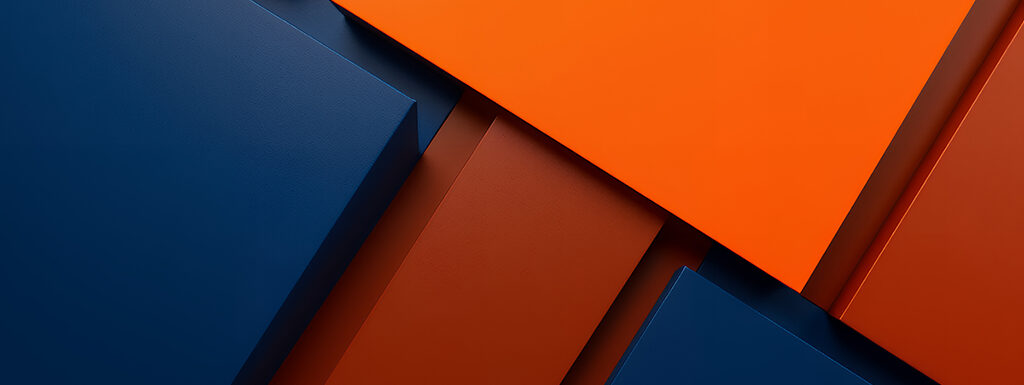 Geometric square patterns of dark blue and orange, with the words About Name Changes and Certificate of Citizenship